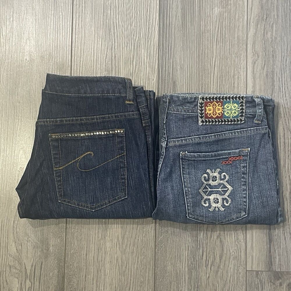 Chico's Jeans Women's 1 Blue Denim Bootcut Embroidered Casual Dark Wash Bundle